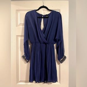 (NWT) ASOS Embellished Cuff Dress with Pleated Dress, open back - Cobalt Blue